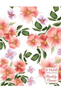 5 Year 2019 - 2023 Monthly Planner: Peach Hibiscus Flowers Calendar and Notebook 8.5x11 144 Pages