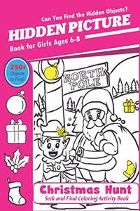 Hidden Picture Book for Girls Ages 6-8, Christmas Hunt Seek And Find Coloring Activity Book
