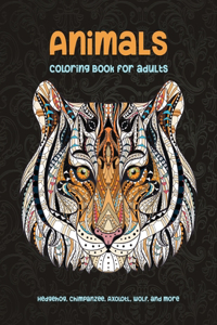 Animals - Coloring Book for adults - Hedgehog, Chimpanzee, Axolotl, Wolf, and more