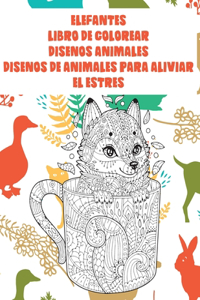 Libro de colorear - Diseños de animales para aliviar el estrés - Diseños animales - Elefantes