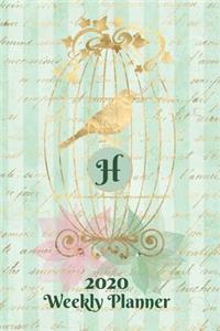Plan On It 2020 Weekly Calendar Planner 15 Month Pocket Appointment Notebook - Gilded Bird In A Cage Monogram Letter H