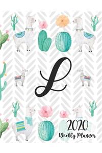 2020 Weekly Planner Monogram Letter L: Personalized 8.5x11" Weekly Planner for Llama Lovers