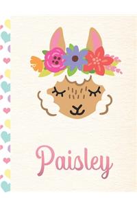 Paisley: Personalized Llama Sketchbook For Girls With Pink Name - 8.5x11 110 Pages. Doodle, Draw, Sketch, Create!