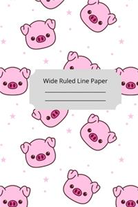 Cute Baby Pig Theme Wide Ruled Line Paper