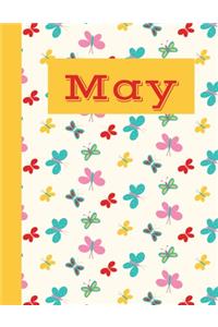 May: Monthly Notebook / Wide Ruled Lined / Journal A Month / Multicolored Butterflies Background Design