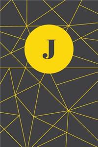 Monogram Initial J Notebook: Yellow and Dark Grey Geometric, Wide Ruled Notebook for Women, 120 Pages, 6x9