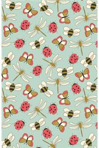 Journal Notebook Dragonflies, Bees and Ladybugs Pattern - Green