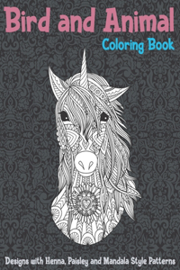 Bird and Animal - Coloring Book - Designs with Henna, Paisley and Mandala Style Patterns