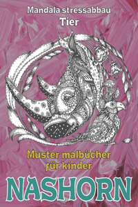 Muster Malbücher für Kinder - Mandala Stressabbau - Tier - Nashorn
