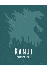 Kanji Practice Book: Japanese Writing Paper: Godzilla Monster Silhouette Manga Tokyo Skyline