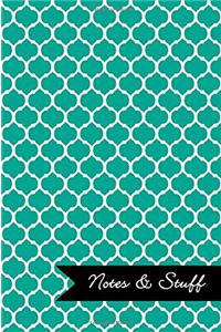 Notes & Stuff Lined Notebook With Persian Green Moroccan Trellis Pattern Cover