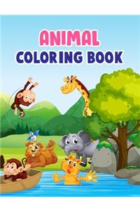 Animal Coloring Book: Animal Coloring Book For kids, Children, Toddlers, Crayons, Adult, Mini, Girls And Boys - 100 Story Paper Pages. 8.5 in x 11" in Cover.