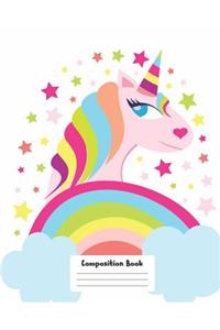 Composition Book: Cute Unicorn Design on White Background, 8x10 Wide Ruled Composition Exercise Book For School, College, Work and General Writing