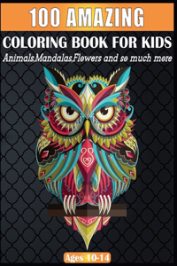 100 AMAZING COLORING BOOK FOR KIDS Animals, Mandalas, Flowers and so much more Ages 10-14