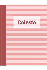 Celeste: Personalized Composition Book School Notebook, College Ruled (Lined) Journal, Pastel Pink Stripe Pattern with First Name