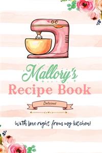 Mallory Personalized Blank Recipe Book/Journal for girls and women