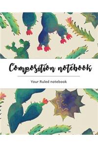 Composition Notebook: Cactus Design: Ruled Notebook (8x10)