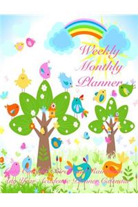 Weekly Monthly Planner Cute Colorful Birds and Rainbows