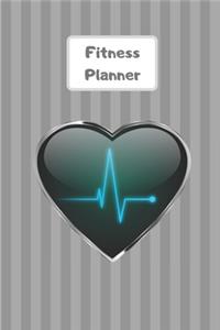 Fitness Planner: Workout log & measurement, weight loss progress tracker. Weekly meal planning. Handy to write in on the go or at the gym. Grey stripe design with he