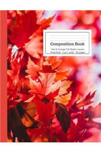 Composition Book Red & Orange Fall Maple Leaves Wide Rule