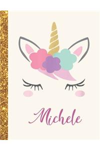 Michele: Michele Unicorn Personalized Black Paper SketchBook for Girls and Kids to Drawing and Sketching Doodle Taking Note Marble Size 8.5 x 11