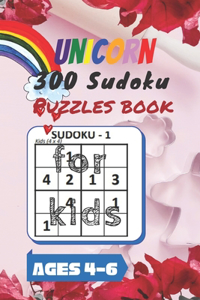 Unicorn 300 Sudoku Puzzles book for kids Ages 4-6