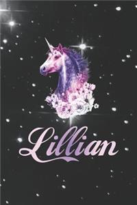 Lillian: First Name Personalized Unicorn Customized Names Gift Birthday Girl Notebook Journal