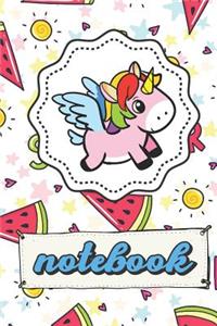 Notebook: Unicorn Note Book With Watermelon Slices Summer Fun and Sun Pattern, Lined Paper Note Book For Girls To Draw, Sketch & Crayon or Color (Kids Teens A