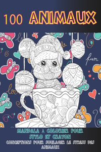 Mandala à colorier pour stylo et crayon - Conceptions pour soulager le stress des animaux - 100 animaux