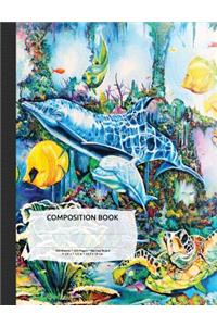 Sea Turtle and Dolphins Composition Notebook, Narrow Ruled