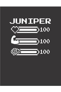 Juniper: Pixel Retro Game 8 Bit Design Blank Composition Notebook College Ruled, Name Personalized for Girls & Women. Gaming Desk Stuff for Gamer Girls. Funn