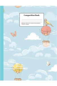 Composition Book Wide-Ruled Whimsical Hot Air Balloons, Birds and Butterflies