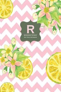 Monogram Journal R - Dot Grid Notebook: Vintage Pink Lemonade - Yellow, Grey, Chevron, Large 8.5 X 11