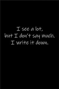 I see a lot, but I don't say much. I write it down.