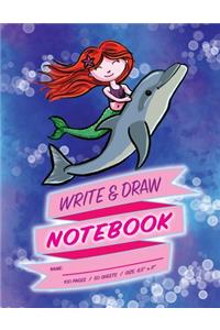 Cute Mermaid Write & Draw Notebook for Girls (Ages 3 & up) / 100 Pages / 50 Sheets / Size