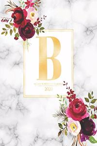 Weekly & Monthly Planner 2020 B: Burgundy Marsala Flowers Gold Monogram Letter B (7.5 x 9.25 in) Vertical at a glance Personalized Planner for Women Moms Girls and School