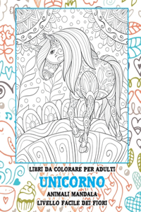 Libri da colorare per adulti - Livello facile dei fiori - Animali Mandala - Unicorno