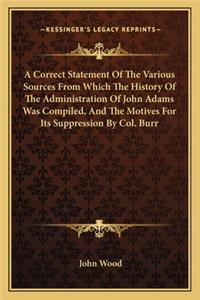 Correct Statement Of The Various Sources From Which The History Of The Administration Of John Adams Was Compiled, And The Motives For Its Suppression By Col. Burr