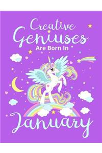 Unicorn Composition Notebook Creative Geniuses Are Born In January