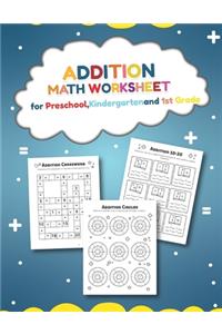 Addition Math Worksheet for Preschool, Kindergarten and 1st grade