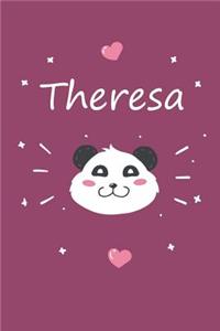 Theresa: Personalisiertes Panda Tage-/Notizbuch mit dem Vornamen Theresa und ganzen 100 linierten Seiten im 6x9 Zoll Format (ca.DIN A5). Optimal als Schreibh