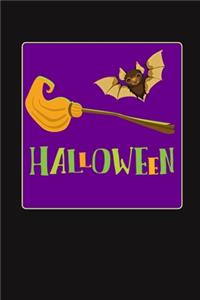 Halloween: Cute Halloween Gifts: Purple and Black Lined Journal, Witch Broom and Bat Notebook