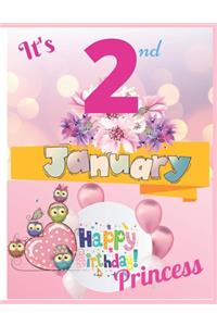 It's 2nd January Happy Birthday Princess Notebook Journal