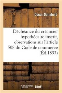 Vote Du Concordat. Déchéance Du Créancier Hypothécaire Inscrit