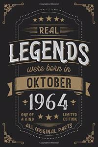 Real Legends were born in Oktober 1964: Vintage Birthday Notebook - Great Individual Gift for Writing Notes, Scribble and Reminders lined 6x9 Inch 100 Pages