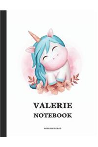 Valerie Notebook: Cute Unicorn 150 Page Blank College Ruled Lined Personalized School Notebook / Journal for Girls & Women. School Supplies Birthday & Christmas Gift 