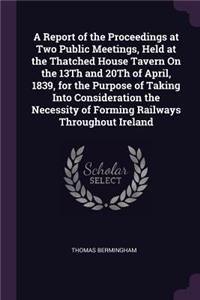 A Report of the Proceedings at Two Public Meetings, Held at the Thatched House Tavern On the 13Th and 20Th of April, 1839, for the Purpose of Taking Into Consideration the Necessity of Forming Railways Throughout Ireland