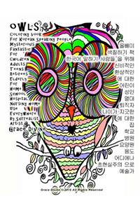 Owls Coloring Book for Korean Speaking People Mysterious Fantastic for Children Adults Teens Retirees Elderly for Home School Hospital Nursing Home Use Everywhere by Surrealist Artist Grace Divine