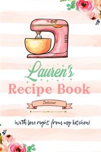 Lauren Personalized Blank Recipe Book/Journal for girls and women