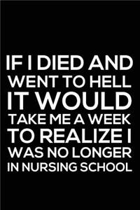 If I Died And Went To Hell It Would Take Me A Week To Realize I Was No Longer In Nursing School: Funny Nursing Student Life Sarcasm Gift Notebook